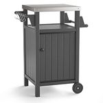 KORVOS Kitchen Portable Outdoor Grill Cart, Patio Bar Cart with Stainless Steel Top and Rolling Wheels, BBQ Cart for Indoor&Outdoor Use, Grey