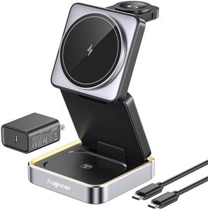 3 in 1 Wireless Charger, Foldable Wireless Charging Station with Night Light for Apple Charger, Portable Travel Magnetic Charger Stand, 15W Nightstand Fast Charging Station (Black)