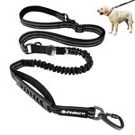 Philorn Bungee Dog Lead 2m Heavy Duty 5-in-1 Multifunction Tactical Dog Lead, Extra Strong Shock Absorber Reflective Double Handle Dog Lead Adjustable with Car Seatbelt for Large Medium Dogs Black