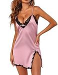 Ekouaer Nightgown Women Sexy Nightdresses Women Satin Lace Negligee for Women Pink M