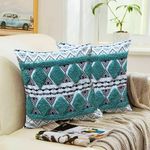 Hummingbird 100% Cotton Cushion Covers (16x16 Inch) Printed & Tufted Square Covers Soft Decorative for Sofa/Chair/Bedroom (Aqua Boho) Pack of 2