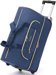 BAGSMART Rolling Duffle Bag with Wheels, 45L Carry-on Luggage Large Travel Bag with Shoes Compartment, Weekender Overnight Bag for Travel, Business Trips, Navy Blue, 21.6 inches (L) x 9 inches (W) x