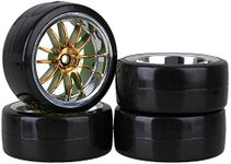 Mxfans 4PCS RC1/10 On Road Car Drift Smooth Wheel Tires & Plastic Plating Golden 12-Spoke Wheel Rims