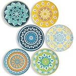 Dinner Plates Ceramic Plate Set - 10 Inch Large Porcelain Round Plate Sets of 6 - Flat Colorful Pattern Dining Plates for Kitchen | Family - Dishwasher | Microwave | Oven Safe