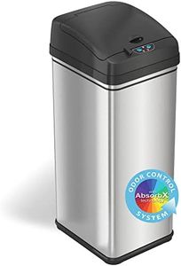 iTouchless 13 Gallon Child-Proof Sensor Trash Can with AbsorbX Odor Filter Kitchen Garbage Bin, Battery and AC Adapter, Stainless Steel with ChildGuard