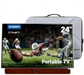 Skyworth 24-Inch Portable Smart TV with Protective Case, Battery Powered Outdoor TV, 1080P FHD, Google TV, HDR10, Dolby Audio, Chromecast, Ideal for Sports, Game Day Bundle