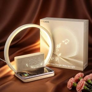 Vivilumens Sunrise Alarm Clock Wireless Charger, 10 White Noise Sound Machine Alarm Clock with 30/60/90 Mins Timer, 3 Levels Touch Night Light Dual Clocks for Heavy Sleeper Bedroom Decor Gifts for Her