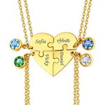 U7 Custom Name Necklace 18K Gold Plated Stainless Steel Split Heart Pendant BFF Necklaces for 4 Names Engraved and Birthstone Personalized Best Friends Family Jewelry