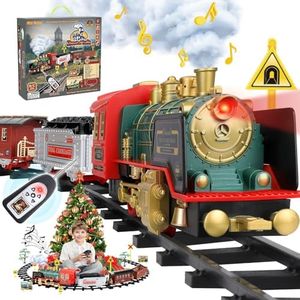 Christmas Electric Train Set with Steam, Sound & Light, Remote Control Train Toys w/ Steam Locomotive Engine, Cargo Cars & Tracks, Toy Train w/ Rechargeable Battery for Kids Boys 3 4 5 6 7 8 Year Old