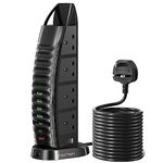 Tower Extension Lead 4M, Hotimy Plug Extension Tower 8 Outlets and 6 USB (2 Type C & 4 USB Ports) with Widely Spaced Outlets 13A 3250W & Long Extenion Cable 4-Metre for Home, Office, Kitchen - Black