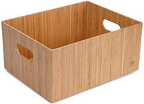 MobileVision Bamboo Storage Box, 9”x12”x 6”, Durable Bin w/ Handles, Stackable - For Toys Bedding Clothes Baby Essentials Arts & Crafts Closet & Office Shelf With White Clip Included