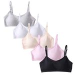 SIAEYINFY 5 Pack Girls Padded Training Bras，Fit for 10-16 Years Teen Girls Thin Cotton Breathable Sports Bra Wire Free Push up Running Bra Solid