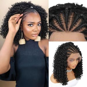 Fancy Hair Cornrow with Curly Hair Wig HD Lace Front Braided Wig with Baby Hair Pre Plucked Glueless Transparent 13x4 Inch Lace Frontal Wig for Black Women