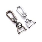 JVCV® 2 Pack Metal Keychain Car Key clip Quick-Release Horseshoe Shape D-Ring Key Fob Holder with Round Carabiner Keychain (2 Pack - Black & Silver)