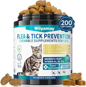 Woyamay Flea and Tick Support for Cats Chewables, 200 Treats Natural Cat Flea Chews, Daily Cat Flea Care, Flea Support Chewable Supplement for Cats Kittens for All Breeds, Chicken Flavor