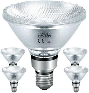 Jaenmsa PAR38 Halogen Floodlight Bulbs 90 Watt 120V, PAR38 Halogen Light Bulbs Dimmable 4 Pack for Indoor and Outdoor Flood Light, Reptile Heat Lamp Soft White 2800K, E26 Base Bulbs 4050LM