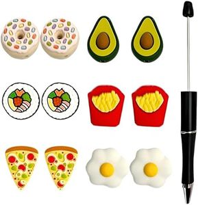 Prime Deal: Pen + 12Pcs Food Themed Silicone Focal Beads for Bead Pen – Avocado, Pizza, Fries, Sushi, Egg, Donut Beads – Perfect for DIY Keychains, Jewelry Making, and Fun Craft Projects.