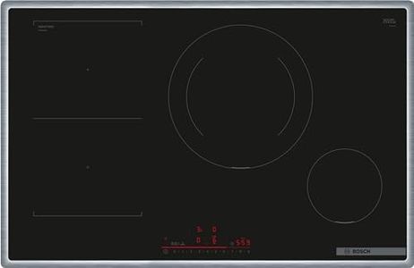 Bosch PVS845HB1E Serie 6 Smartes Induktionskochfeld (autark), 80 cm breit, Kombination zweier Kochzonen, 28 cm große Induktions-Kochzone, Umlaufender Rahmen, Kochfeldbasierte Haubensteuerung
