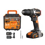 Worx WX355.1 20V 55Nm Cordless Brushless Combi Hammer Impact Drill with 2.0Ah Battery, Charger & Case (20 Torque Settings)