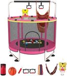 BLINWORLD Trampoline for Kids, Adjustable Baby Toddler Trampoline with Basketball Hoop, 440lbs Indoor Outdoor Toddler Trampoline with Enclosure (Pink)