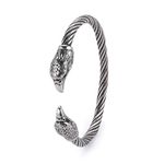 VASSAGO Viking Cuff Bracelet Animal Head Eagle Screw Bangle Stainless Steel Cable Twisted Punk Rock Bracelet Wristband Opening Vintage Jewelry Gift for Men Women (Silver)