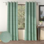 Casableu Herringbone Texture 2 Piece Polyester Eyelets (Steel) Blackout Curtains with Tie Back, Bedroom Living Room (9 Feet (Set of 2) Pair, Sea Green)