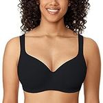 DELIMIRA Women's Balconette Bra Plus Size Full Coverage Tshirt Seamless Underwire Bras Back Smoothing Black 38DD