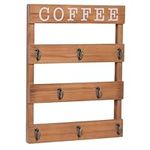 EMAISON Solid Wood Coffee Mug Holder Wall Mounted, Rustic Cup Rack with 8 Hooks Large Space for Big Cups for Kitchen, Home, Coffee Bar Station (Brown)