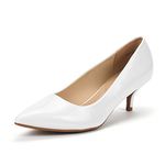 DREAM PAIRS Women's Kitten Heels Pointed Toe Dress Court Shoes Moda White Pat Size 11 US/ 9 UK