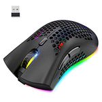 Tobo Wireless Gaming Mouse Honeycomb with 7 Button Multi RGB Backlit Perforated Ergonomic Shell Optical Sensor Adjustable DPI Rechargeable Battery USB Receiver for PC Mac Gamer (Black)-(TD-624KM)