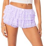 NUFIWI Women Y2k Lolita Bloomers Ruffle Pumpkin Panties Bottom Lace Trim Layered High Waist Short Pants, Under Purple, Medium