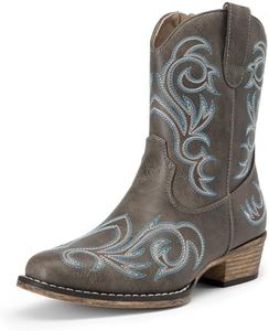 DREAM PAIRS Women's Cowboy Cowgirl Western Boots Embroidered Stitched Ankle Boots Square Toe Chunky Heel Fashion Short Booties with Zipper,Size 6,Brown,DWUMAB2511