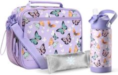 Choco Mocha Kids Lunch Box for Girls Lunch Boxes for School Lunchbox for Kids Lunch Bag for Girls with Shoulder Strap for Toddler Preschool Kindergarten,Purple Butterfly