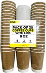 Zuvo Ripple Takeaway Paper Coffee Cups with Lids [30 Cups - 8 OZ] Best for Hot Drinks, Brown