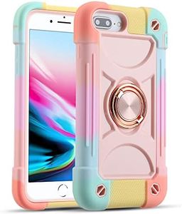 MARKILL Compatible with iPhone 8 Plus/iPhone 7 Plus case,iPhone 6 Plus/6S Plus Case 5.5 Inch with Ring Stand, Heavy-Duty Military Grade Shockproof Phone Cover for Kids (Rainbow Pink)