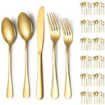 Cutlery Set 60 Pieces Service for 12, ReaNea Gold Flatware Set, Titanium Plating Cutlery Set Include Dinner Knives, Dinner Spoons, Dinner Forks, Teaspoons, Dessert Forks, Dishwasher Safe