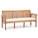 RELAX4LIFE 62.5’’ Outdoor Bench Acacia Wood - 3-Person Patio Bench w/Backrest, Armrests & Removable Seat Cushion, Slatted Wooden Garden Bench for Front Porch Park Backyard, 1200 LBS Weight Capacity