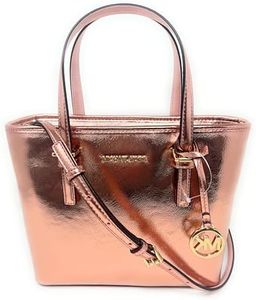 Michael Kors Bolso de viaje para mujer XS Carry All Jet Set de cuero liso metálico, Primerose