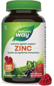 Nature's Way Zinc Gummies - Immune System Support Mineral Supplement – Maintain Healthy Bones, Hair, Skin and Nails - Vegetarian Gummies for Kids 4+ and Adults - Mixed Berry Flavour, 60 Gummies