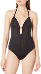 Kenneth Cole New York Women's Halter Plunge Mio One Piece Swimsuit, Black//Jungle Fever, L