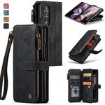 Wallet Case for Samsung Galaxy Z Fold 3, Multifunction Fashion Premium PU Leather Zipper Flip FolioShockproof case with Magnetic Closure Built-in Kickstand and Card Slot for Galaxy Z Fold3 5G (Black)