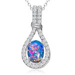 Heart's Art Australia Play of Colour: Sterling Silver cluster created Colourful Opal Necklaces for Womens Jewellery, Girls Birthday Presents, Handmade Silver Chain Necklace for Women (Dove Blue Red)