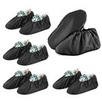 TSHAOUN 4 Pairs Reusable Overshoes with Non-slip Sole, Waterproof Oxford Cloth Shoe Covers, Shoes Protectors for Household Carpet Floor Protection Dustproof Indoor Boot Covers Machine Washable (Black)