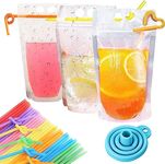 50Pcs Smoothie Bags with Straws - No Leakage Drink Pouches Bags - Stand up Reusable Drink Container for Freezing Juice,Cold & Hot Drinks