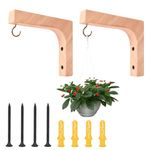 2 Pack Hanging Plant Hook, Wooden Wall Planters for Indoor Plants, Heavy Duty Plant Hanger Indoor for Lanterns, Flower Bracket, Pot, Wind Chimes, Bird Feeder, Hanging Baskets