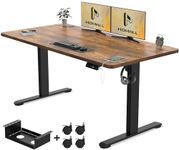 Homall Electric Standing Desk 140x70cm Height Adjustable Desk with USB Charging Sit Stand Desk with Time Reminder Stand up Desk 3 Memory Setting Electric Desk Wire Management Tray,Rustic Brown