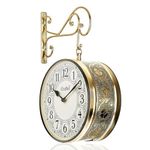 CRAFTEL Metal Analog Double Sided Vintage Station Wall Clock for Home (Shiny Gold_10 Inches)