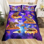 Cartoon Capybara Comforter Cover Super King for Kids, Cute Brown Capybaras Bedding Set for Youth Boys Girls, Purple Galaxy Starry Sky Duvet Cover Kawaii Animal Pizza Design Bed Set with 2 Pillowcases