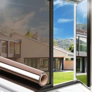 Arthome 17.5 Inch x 6.5 Feet, Brown Silver One Way Window Privacy Film Daytime Privacy Window Tint for Home Anti UV Static Cling Heat Control Reflective Glass Film for Home and Office