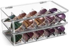 Sorbus Sunglasses Organizer - Plastic Stackable Eyeglass Case Storage Organizer for Multiple Glasses - Reading Glasses, Sunglass Holder with Hinged Lid for Eyewear Display Includes 5 Sections (2 Pack)